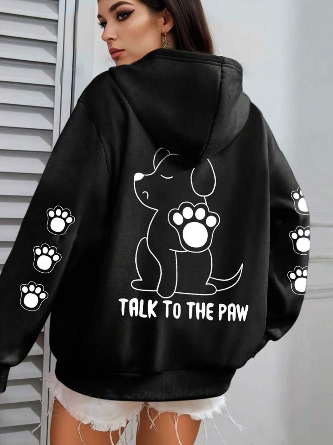 

TABADTOD Women Graphic Printed Hooded Sweatshirt, Black