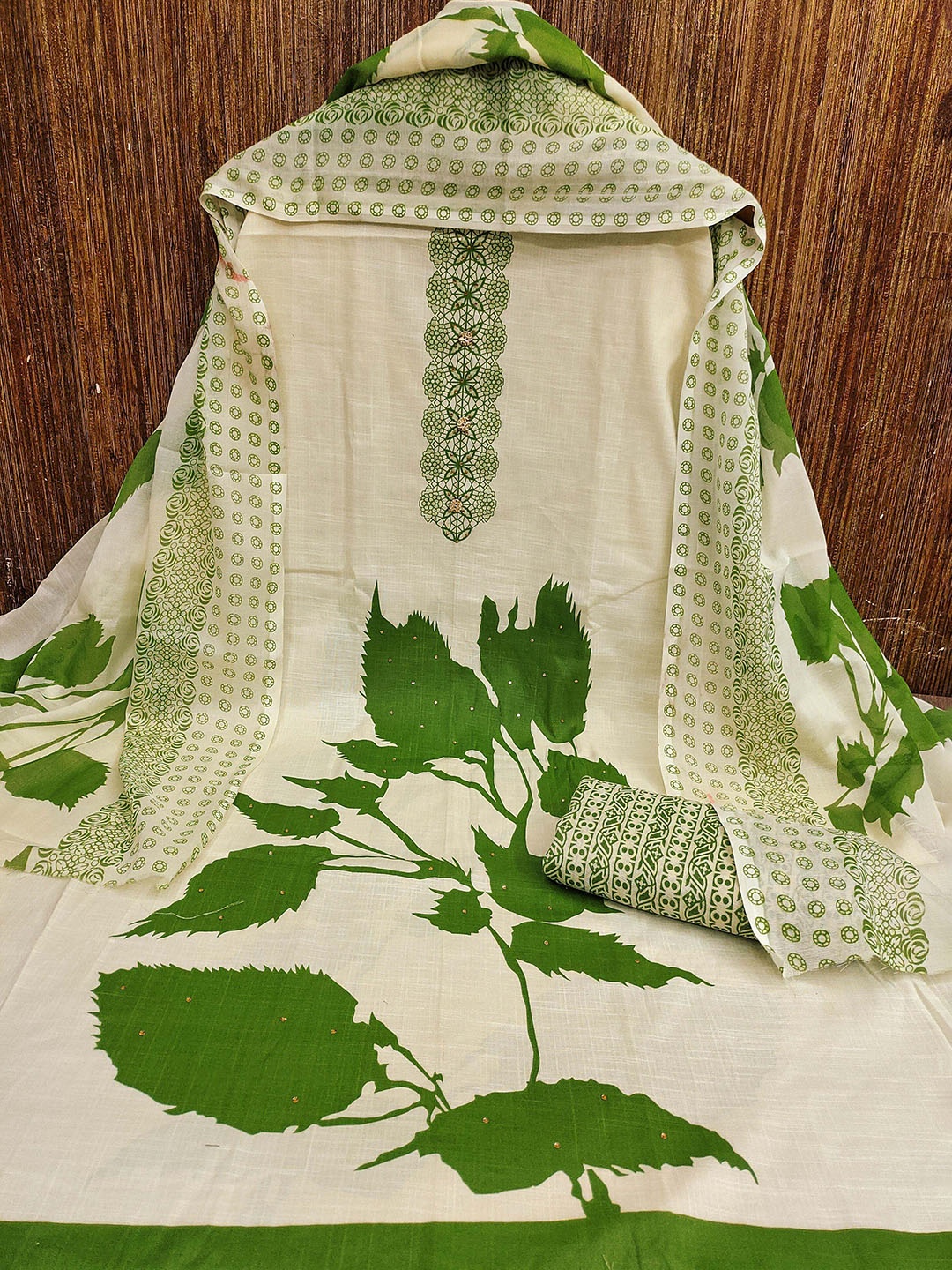 

MANVAA Floral Printed Unstitched Dress Material, White