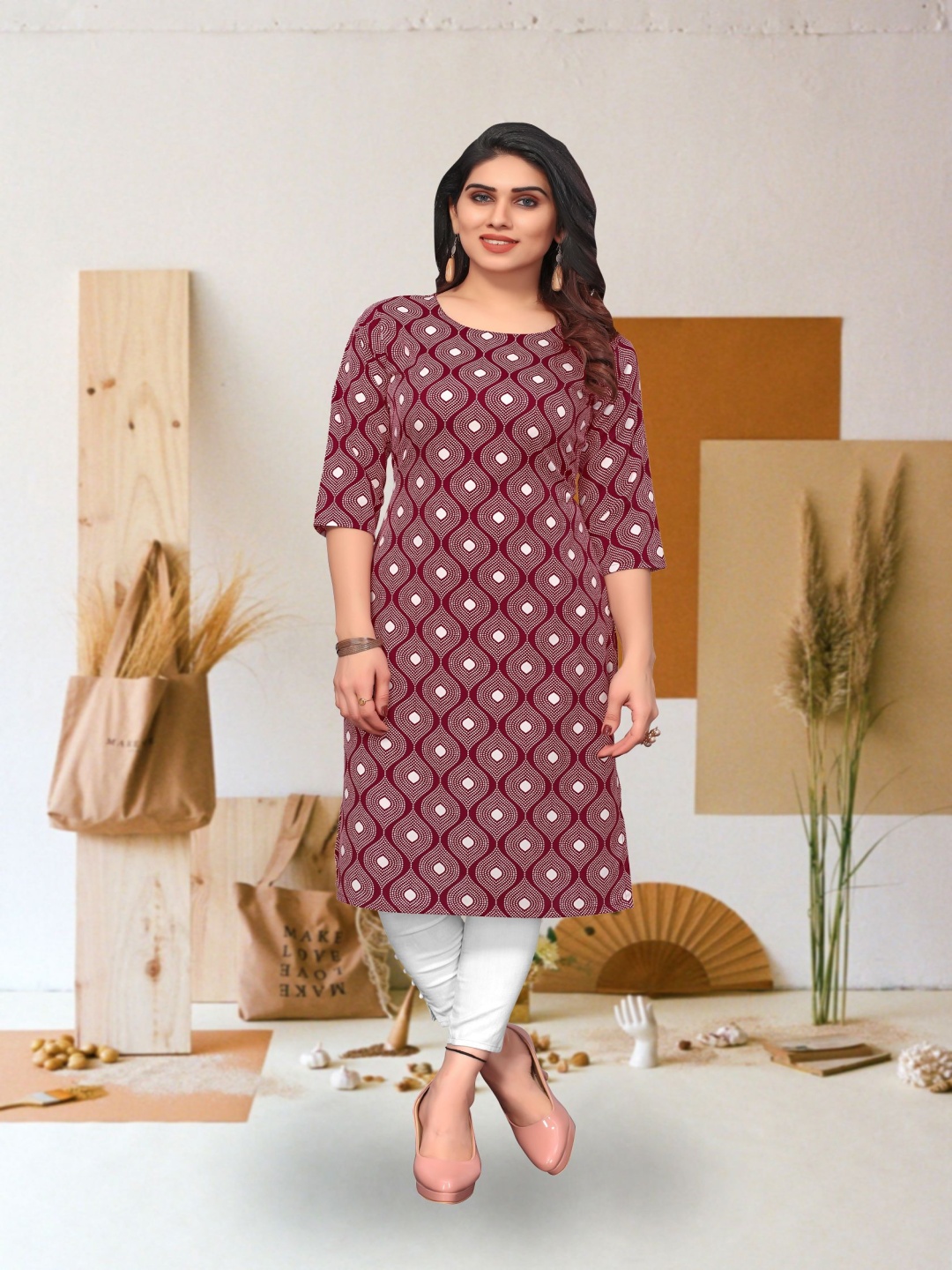 

KETAKI FASHION Ethnic Motifs Printed Round Neck Straight Kurta, Maroon