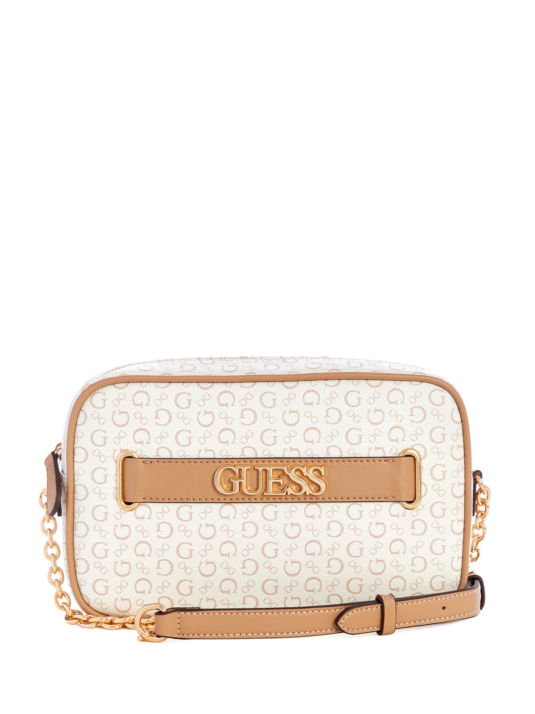 

GUESS Brand Logo Printed Structured Sling Bag, White