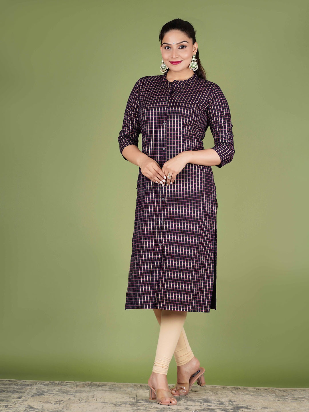 

PARIKSHIT Checked Printed Straight Kurta, Blue