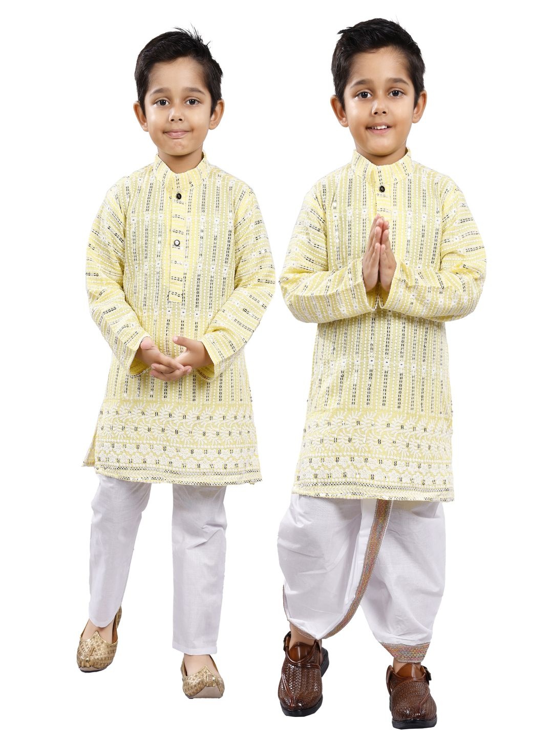 

BAESD Boys Selection Of 2 Floral Embroidered Regular Thread Work Kurta with Dhoti Pants, Yellow