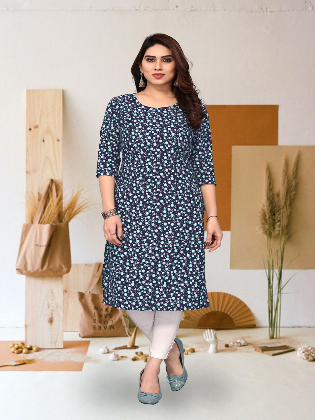 

KETAKI FASHION Geometric Printed Straight Kurta, Navy blue