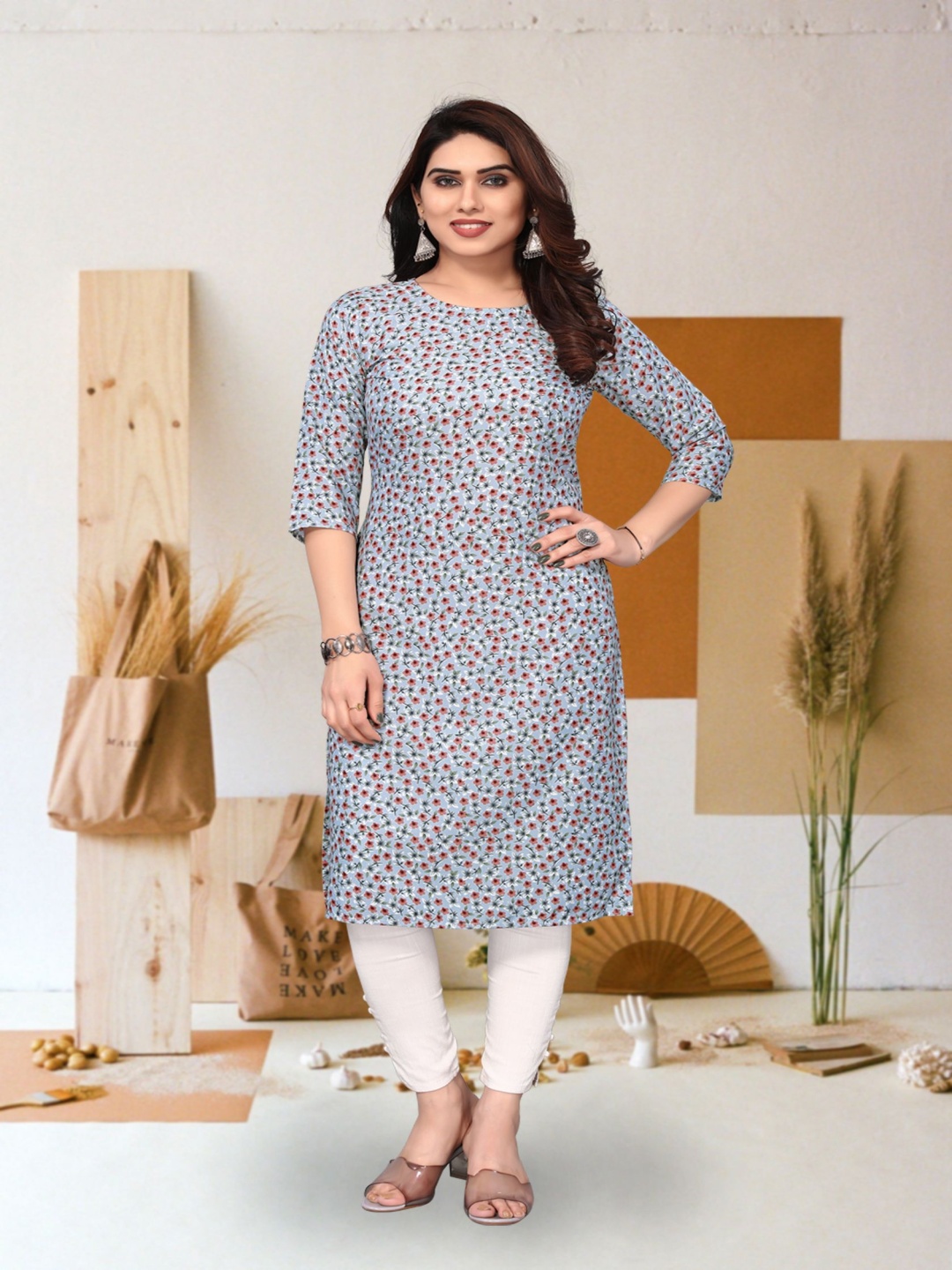 

KETAKI FASHION Floral Printed Straight Kurta, Grey
