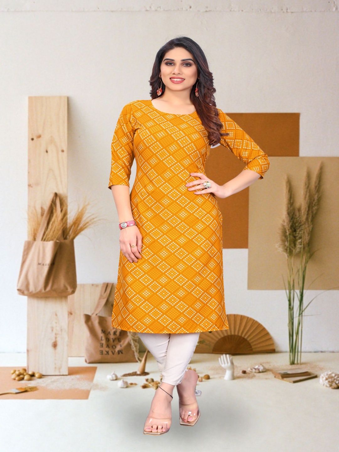 

KETAKI FASHION Geometric Printed Straight Kurta, Yellow