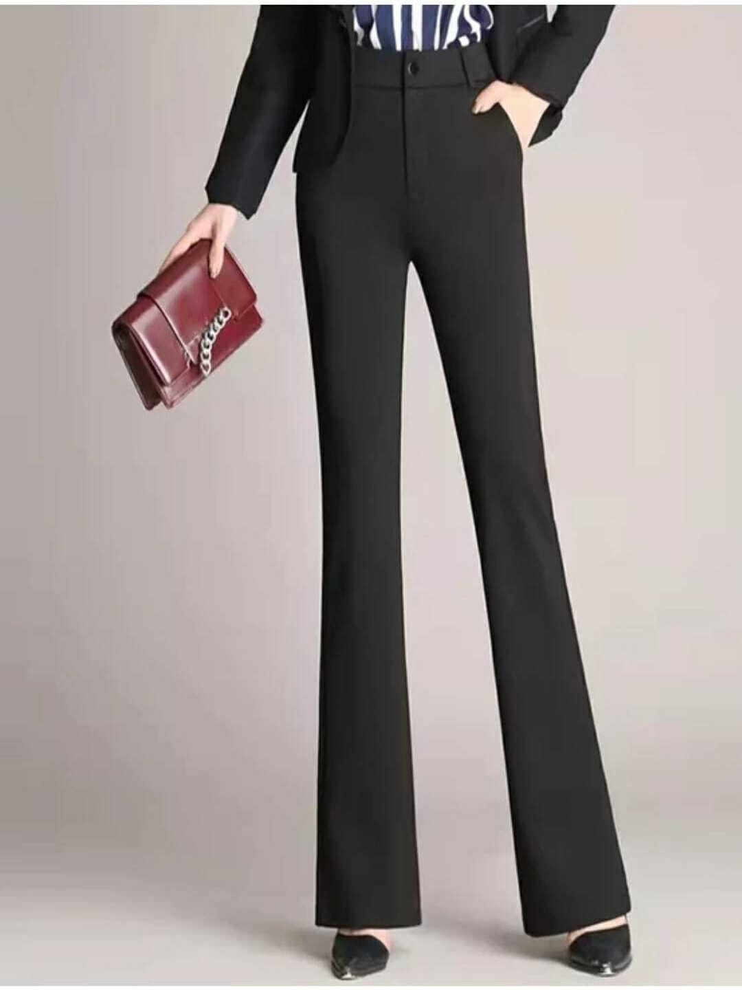 

BROADSTAR Women Smart Flared High-Rise Easy Wash Trousers, Black