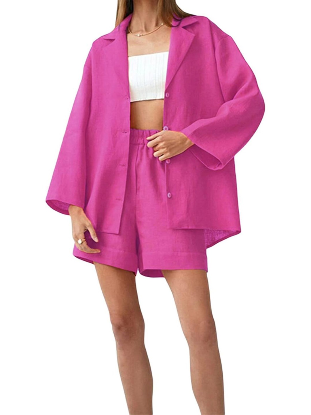 

LULU & SKY Pure Cotton Oversized Resort Shirt With Shorts, Purple