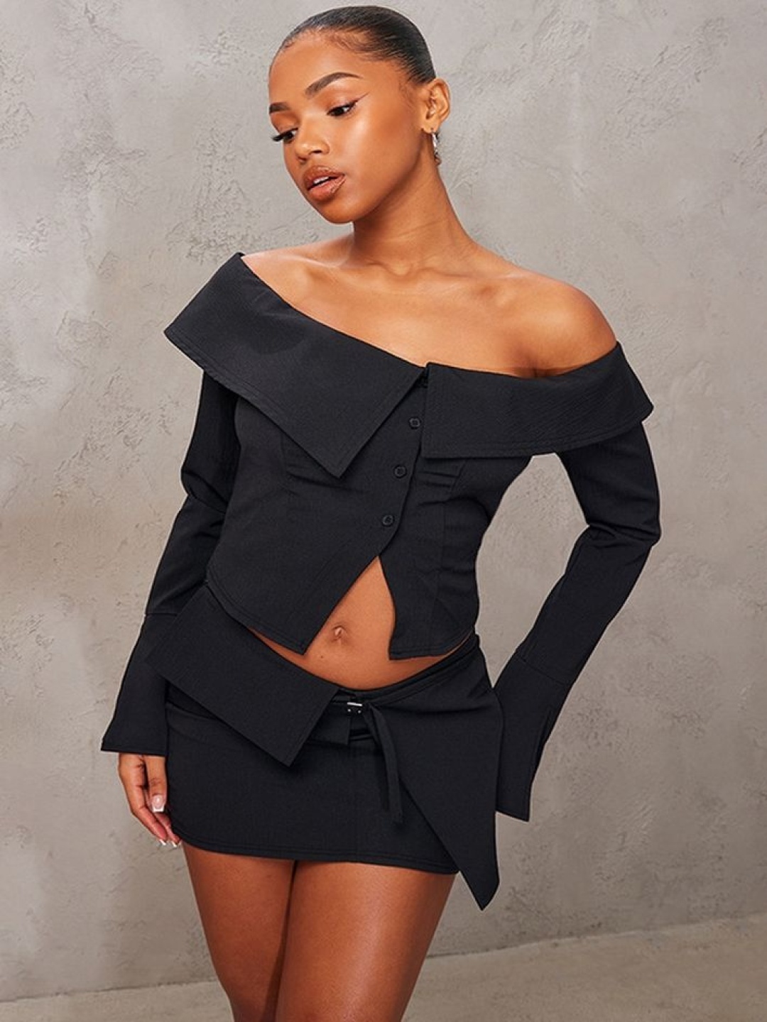 

LULU & SKY Off-shoulder Top & Mini Skirt Co-Ords, Black