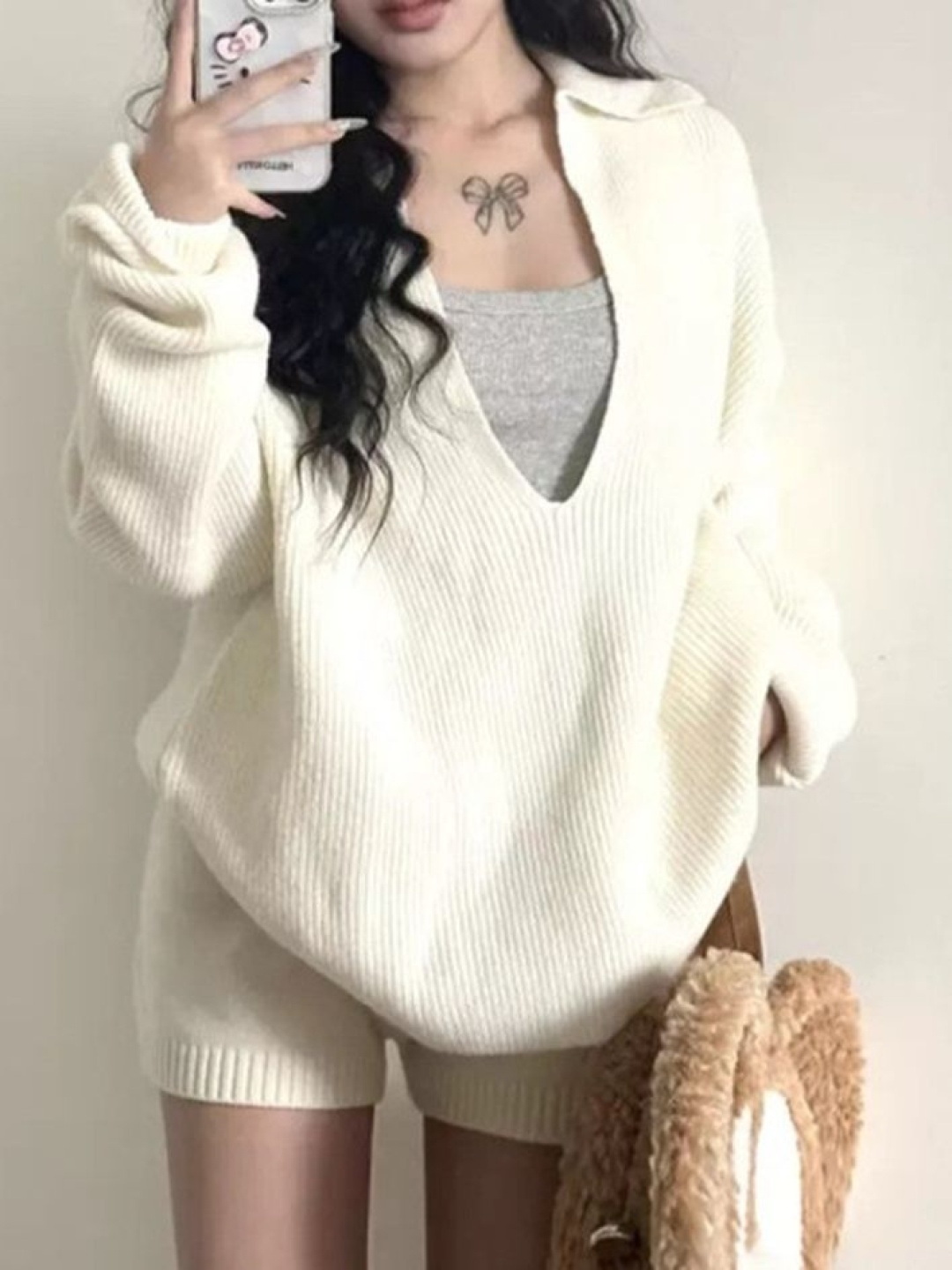 

LULU & SKY Shirt Collar Sweatshirt With Shorts, White