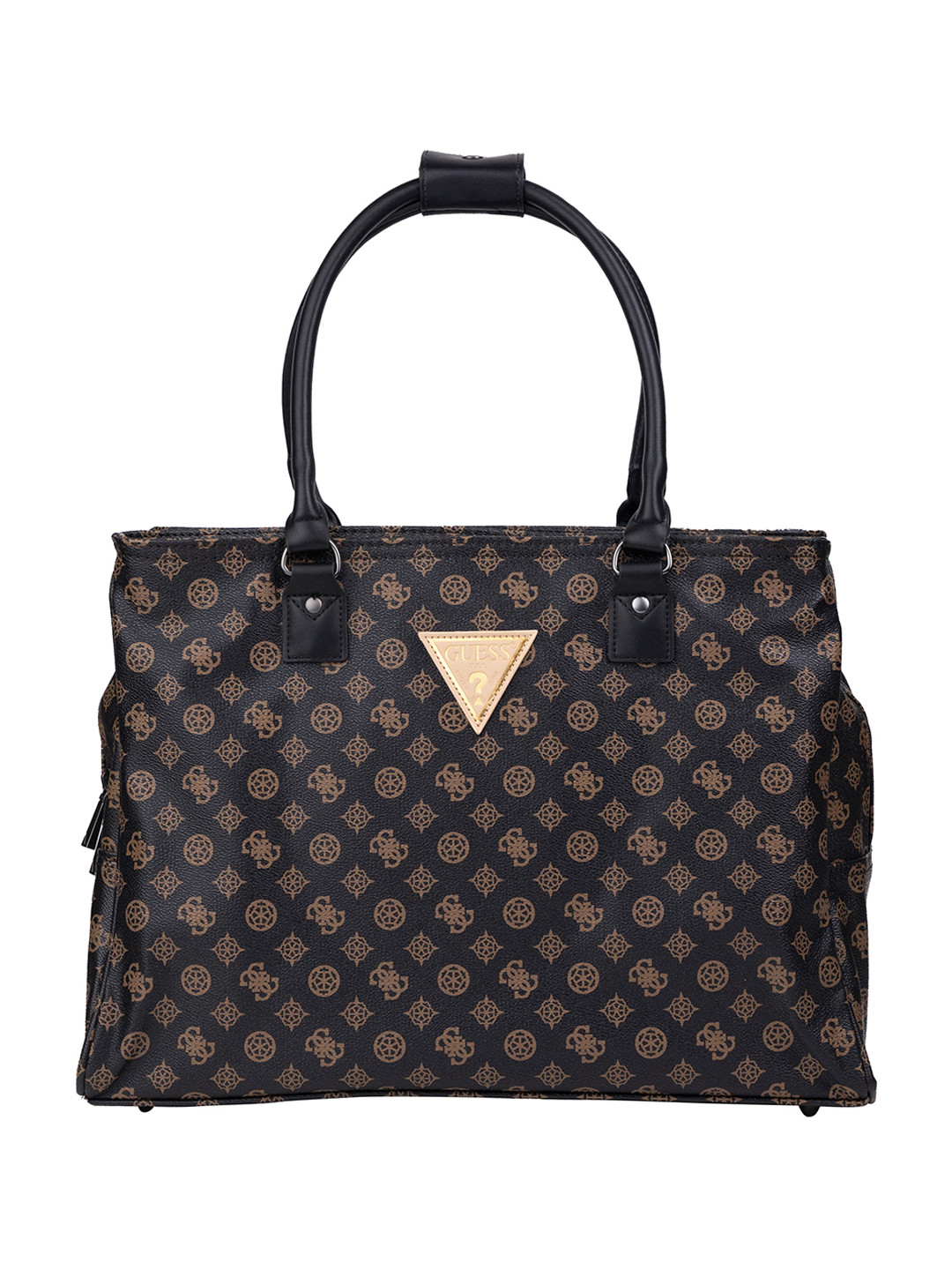 

GUESS Brand Logo Printed Oversized Structured 18 Inch Laptop Handheld Bag, Coffee brown