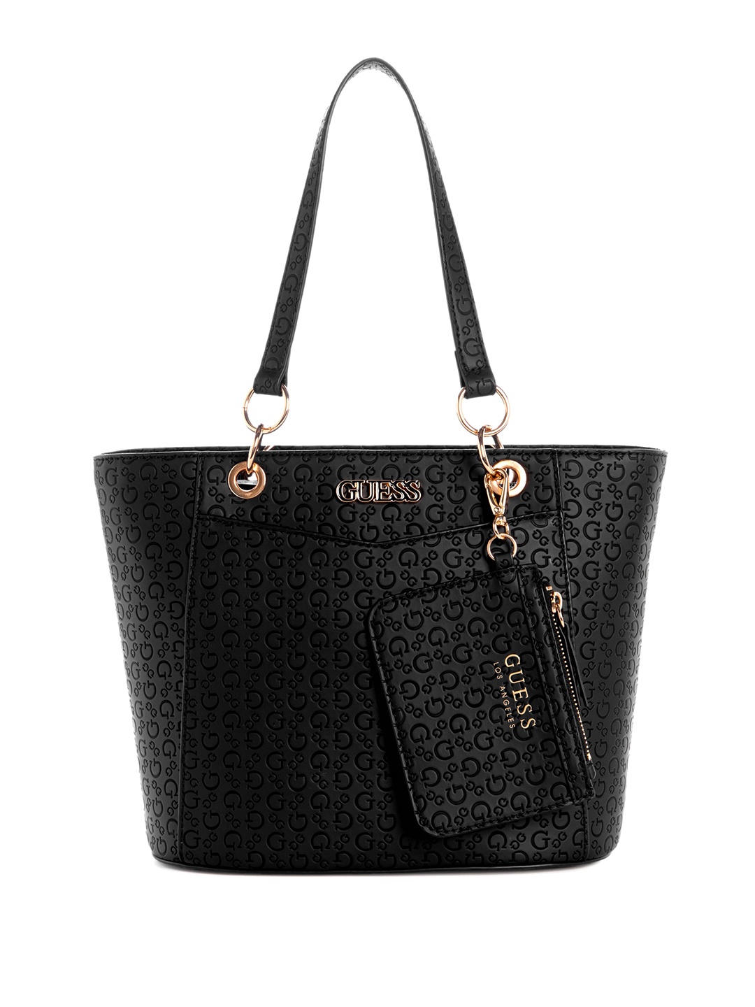 

GUESS Brand Logo Textured Structured Shoulder Bag, Black