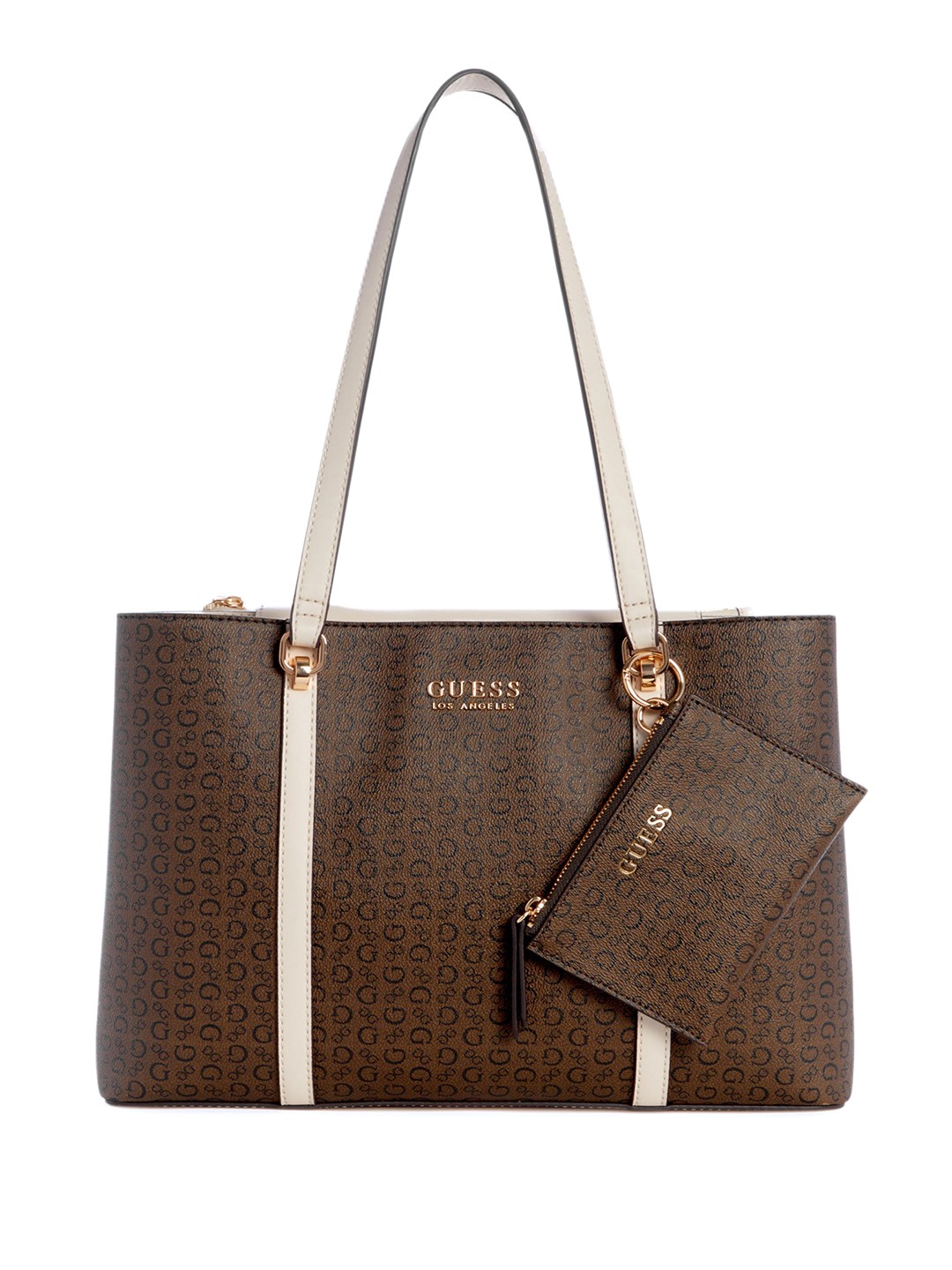 

GUESS Printed Structured Shoulder Bag with Zip Pouch, Brown