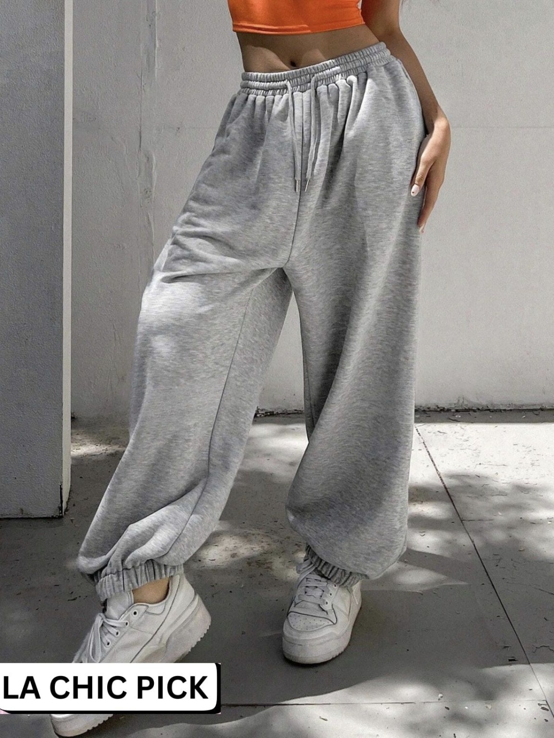 

LA CHIC PICK Women Oversized-Fit Mid Rise Jogger, Grey