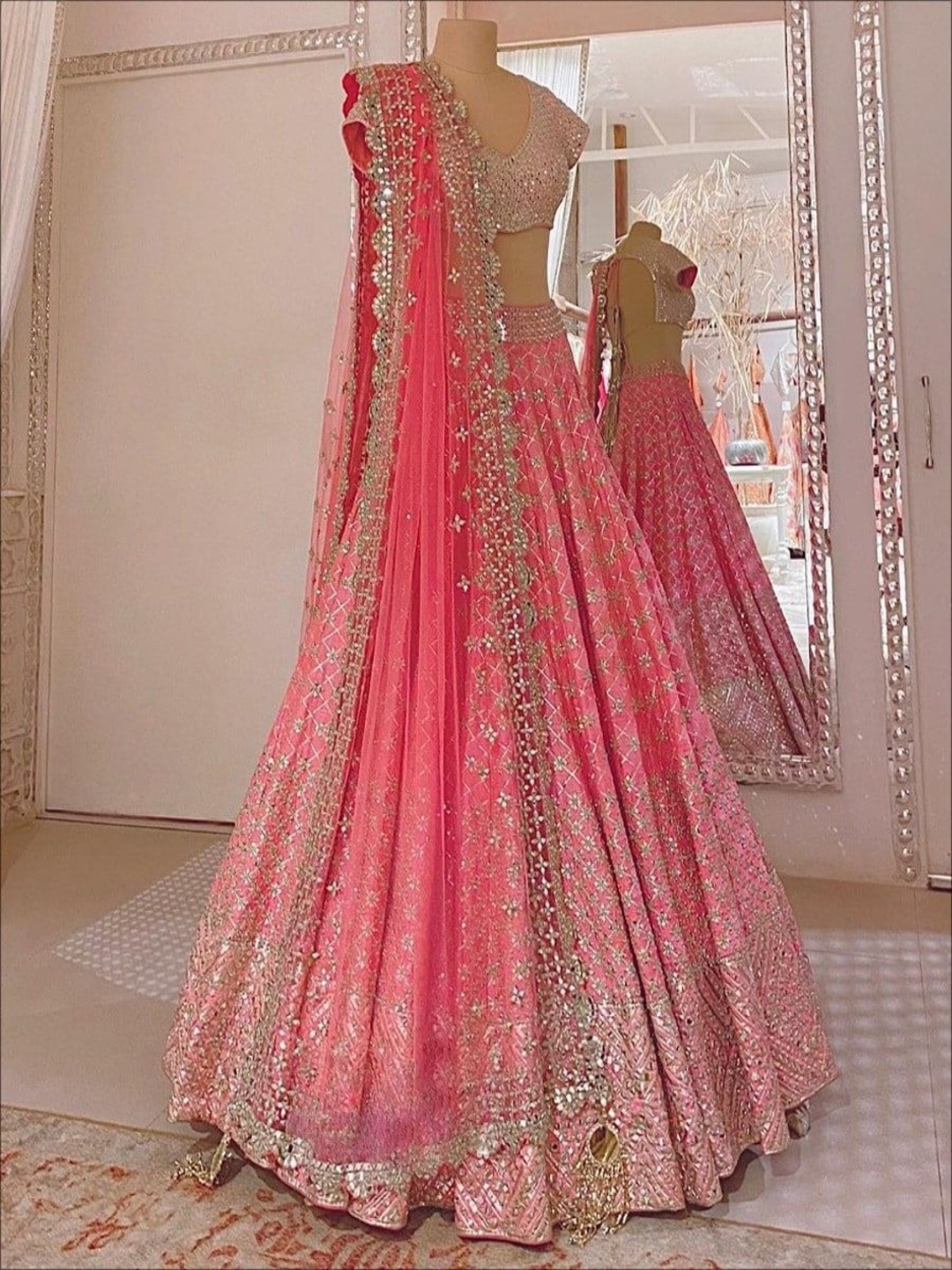 

Rujave Embellished Thread Work Semi-Stitched Lehenga & Unstitched Blouse With Dupatta, Pink