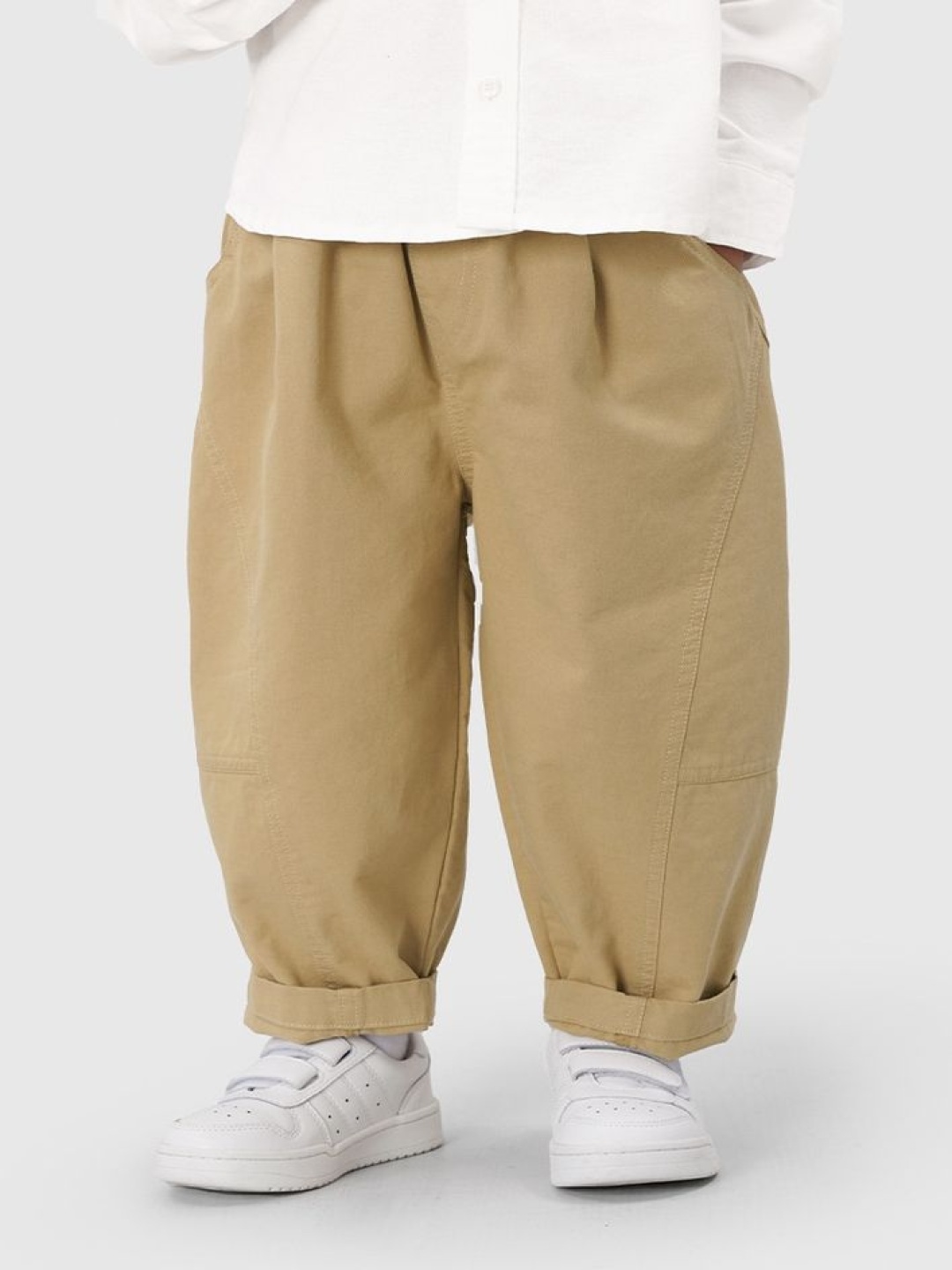 

LULU & SKY Boys Tapered Fit High-Rise Pleated Cotton Trousers, Khaki