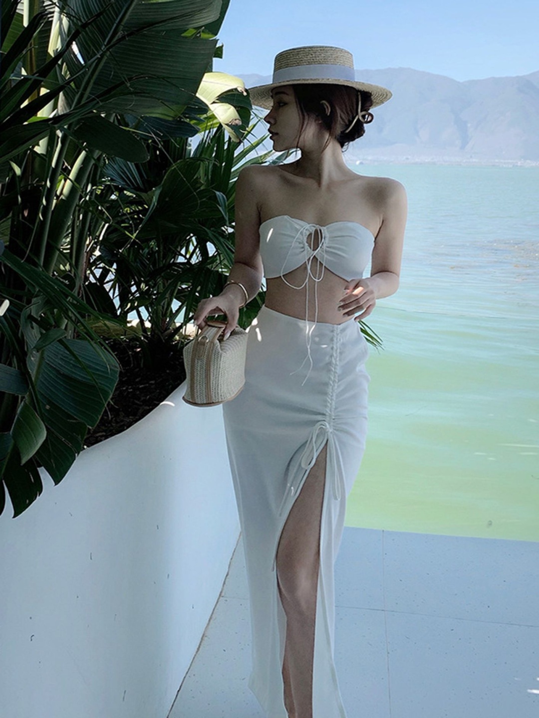 

LULU & SKY Crop Top & Drawstring Detail Maxi Skirt, White