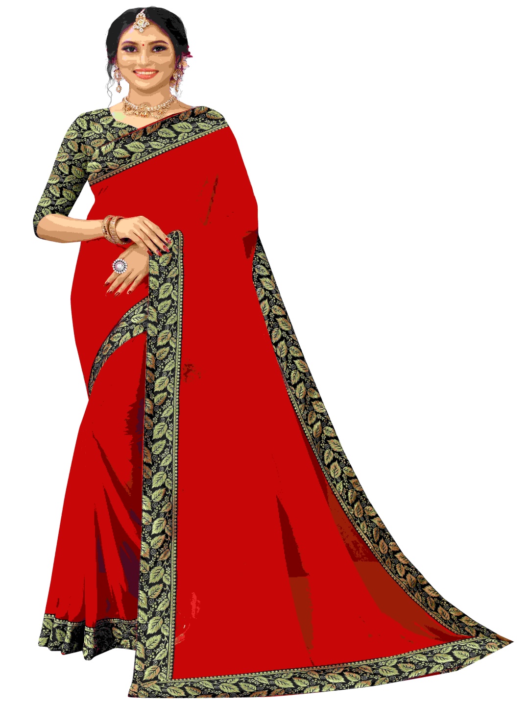 

Flip The Style Bhagalpuri Pure Georgette Zari Woven Design Saree, Red