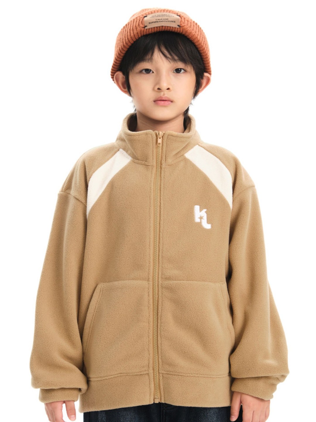 

LULU & SKY Unisex Kids Mock Collar Self Design Casual Parka Jacket, Khaki