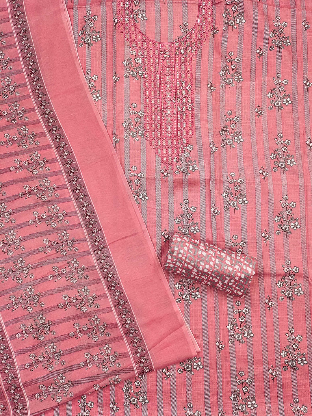 

MANVAA Floral Printed Unstitched Dress Material, Pink