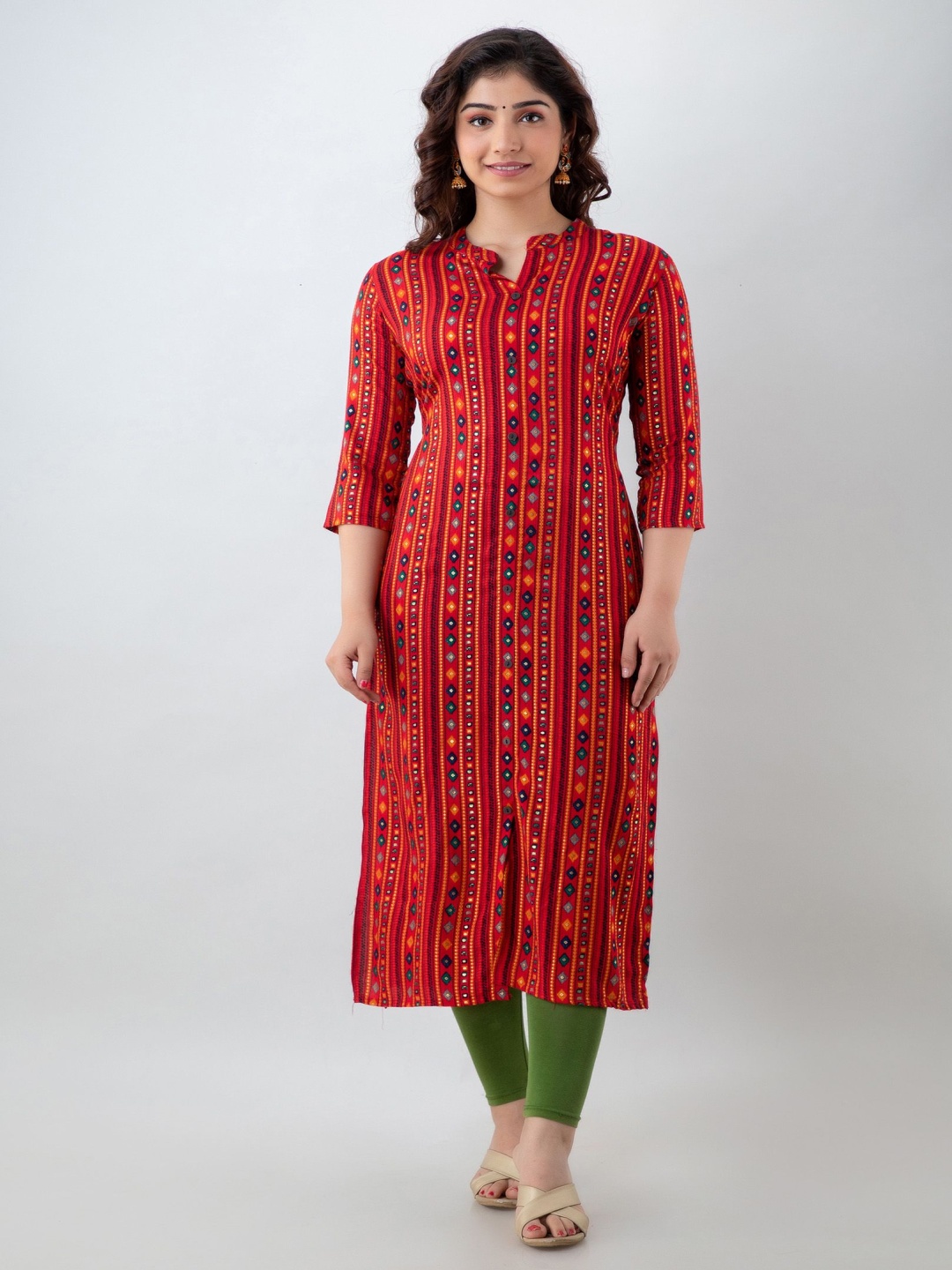 

PARIKSHIT Ethnic Motifs Printed Mandarin Collar Straight Kurta, Red