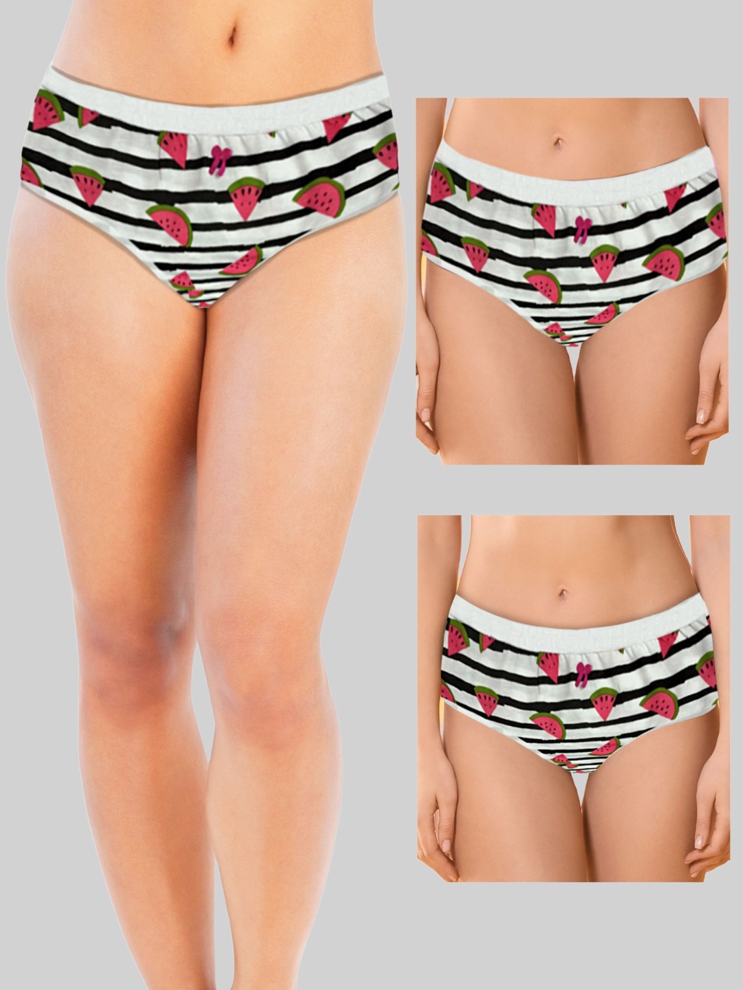 

DChica Pack Of 3 Printed Cotton Mid Waist Hipster Briefs, White