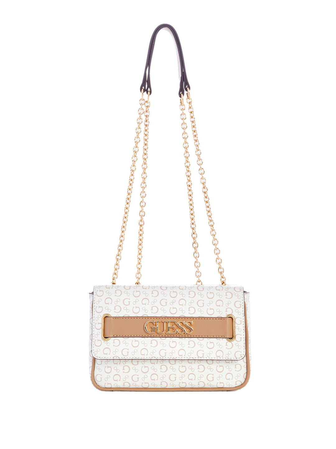 

GUESS Brand Logo Printed Structured Shoulder Bag, White