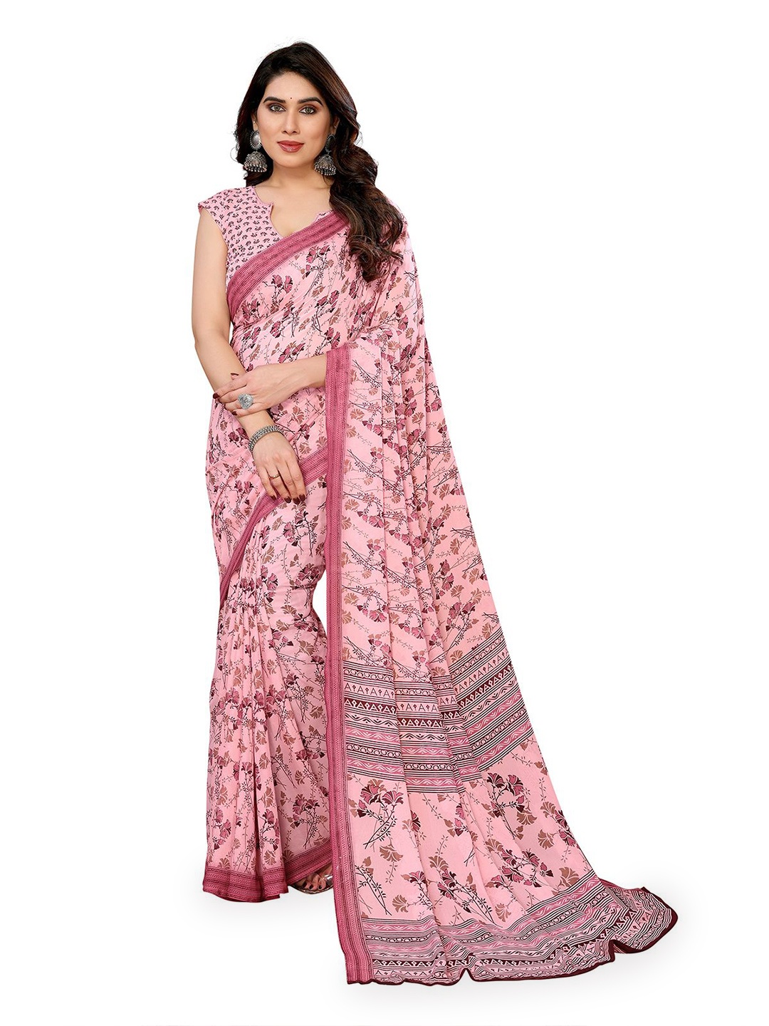 

Moda Rapido Women Floral Printed Saree, Pink