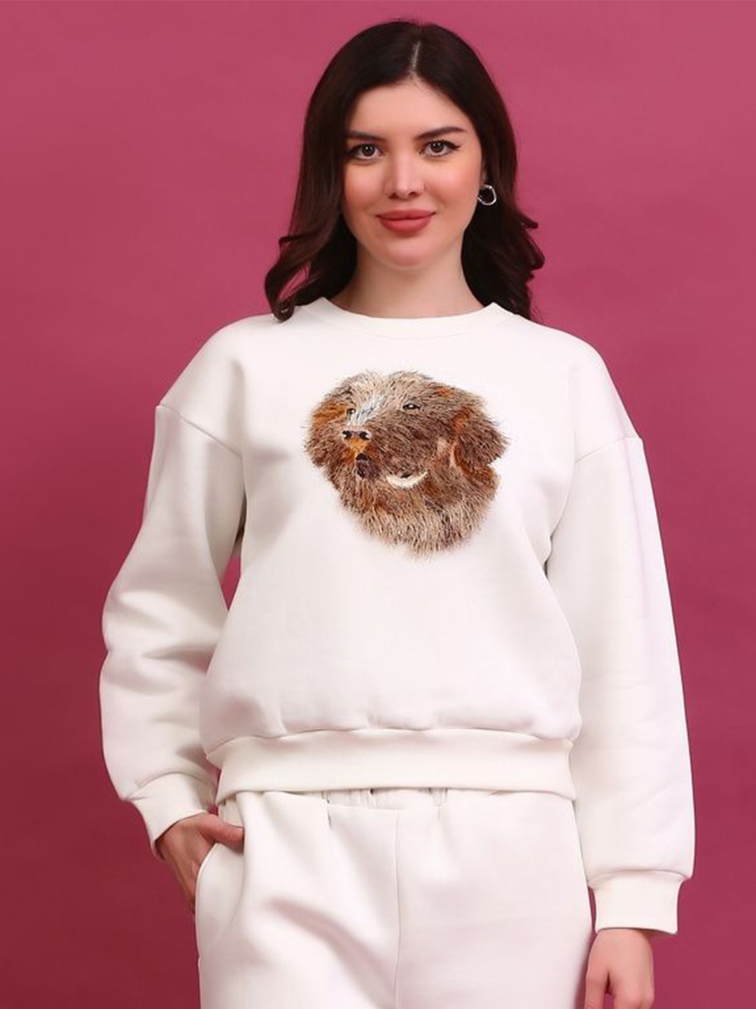 

ECO LEAS BY SHIPRA Women Pullover Sweatshirt, Off white