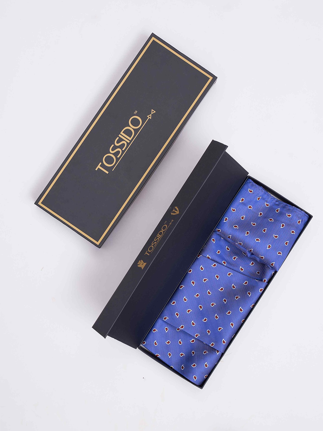 

Tossido Men Woven Cravat & Pocket Square Accessory Gift, Blue