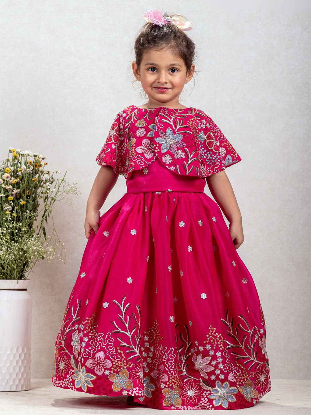 

Lagorii Girls Embroidered Sequinned Ready to Wear Lehenga & Choli, Pink