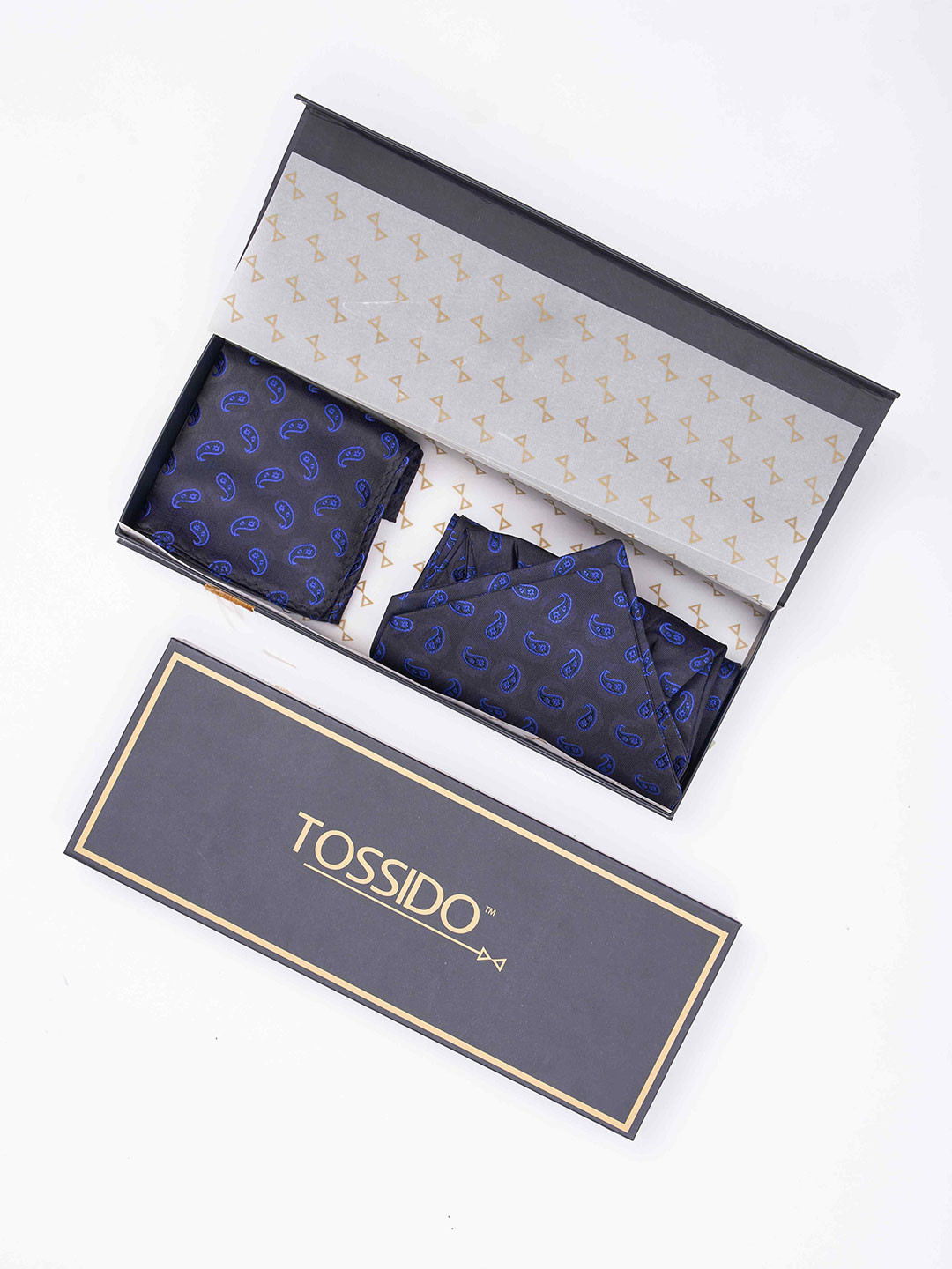 

Tossido Men Woven Design Ascot & Pocket Square Accessory Gift, Blue