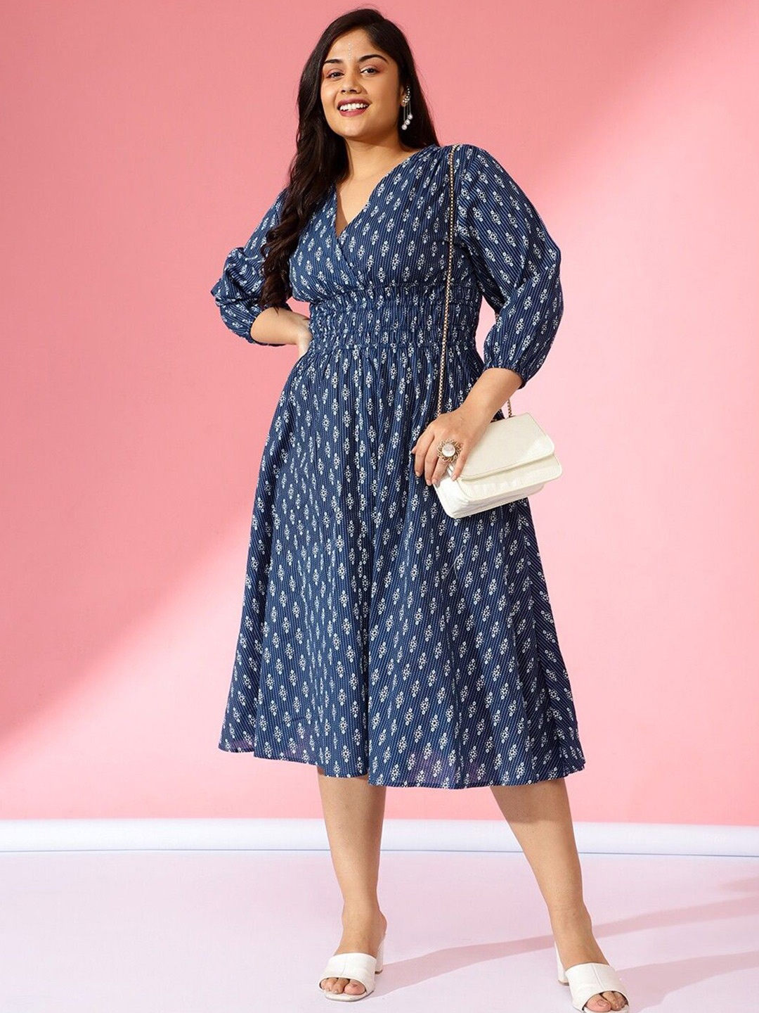 

Krunal Raiyani Floral Print Applique Crepe Fit & Flare Maxi Dress, Navy blue