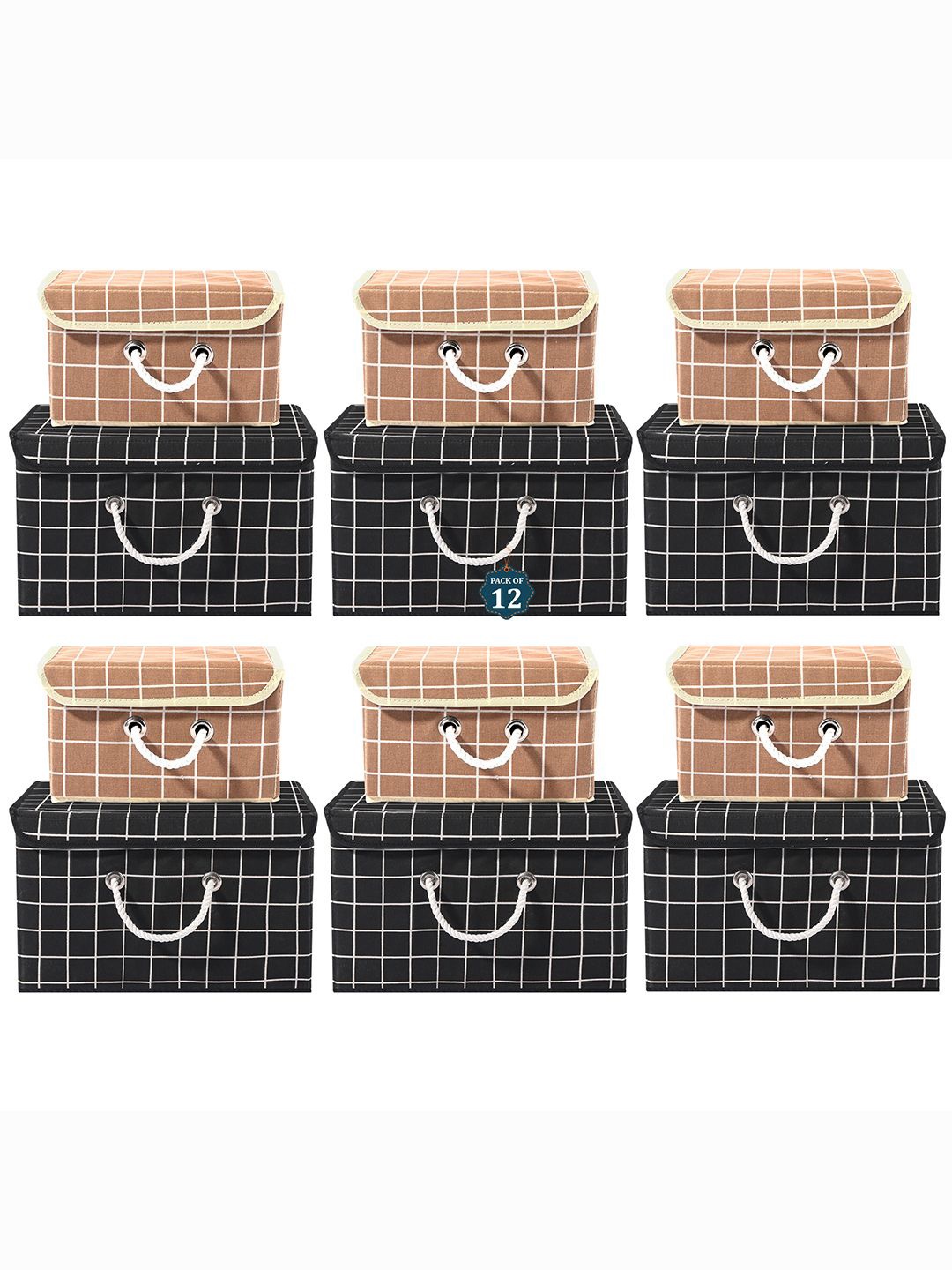 

Kuber Industries Black Set of 12 Reusable Drawer Organiser Printed Storage Basket