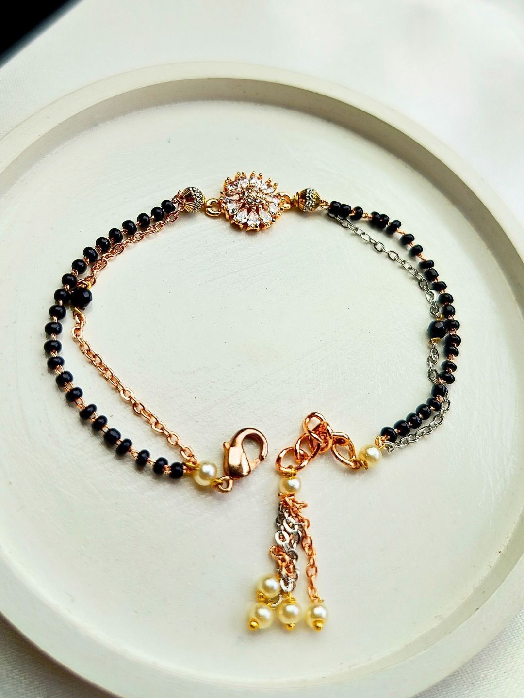 

Anouk Rose Gold-Plated AD Studded Stainless Steel Mangalsutra Bracelet