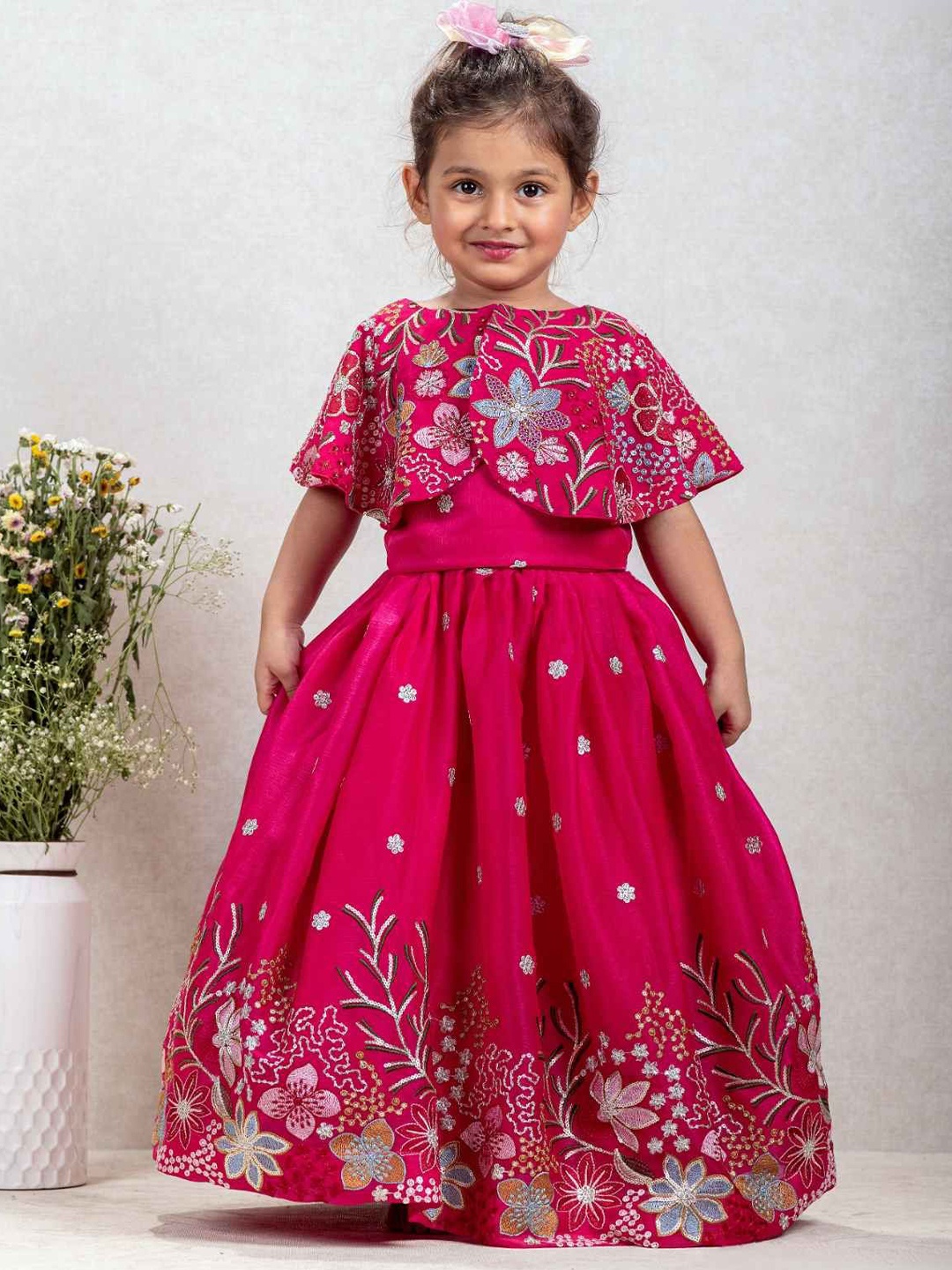 

Lagorii Girls Embroidered Ready to Wear Lehenga & Blouse, Pink