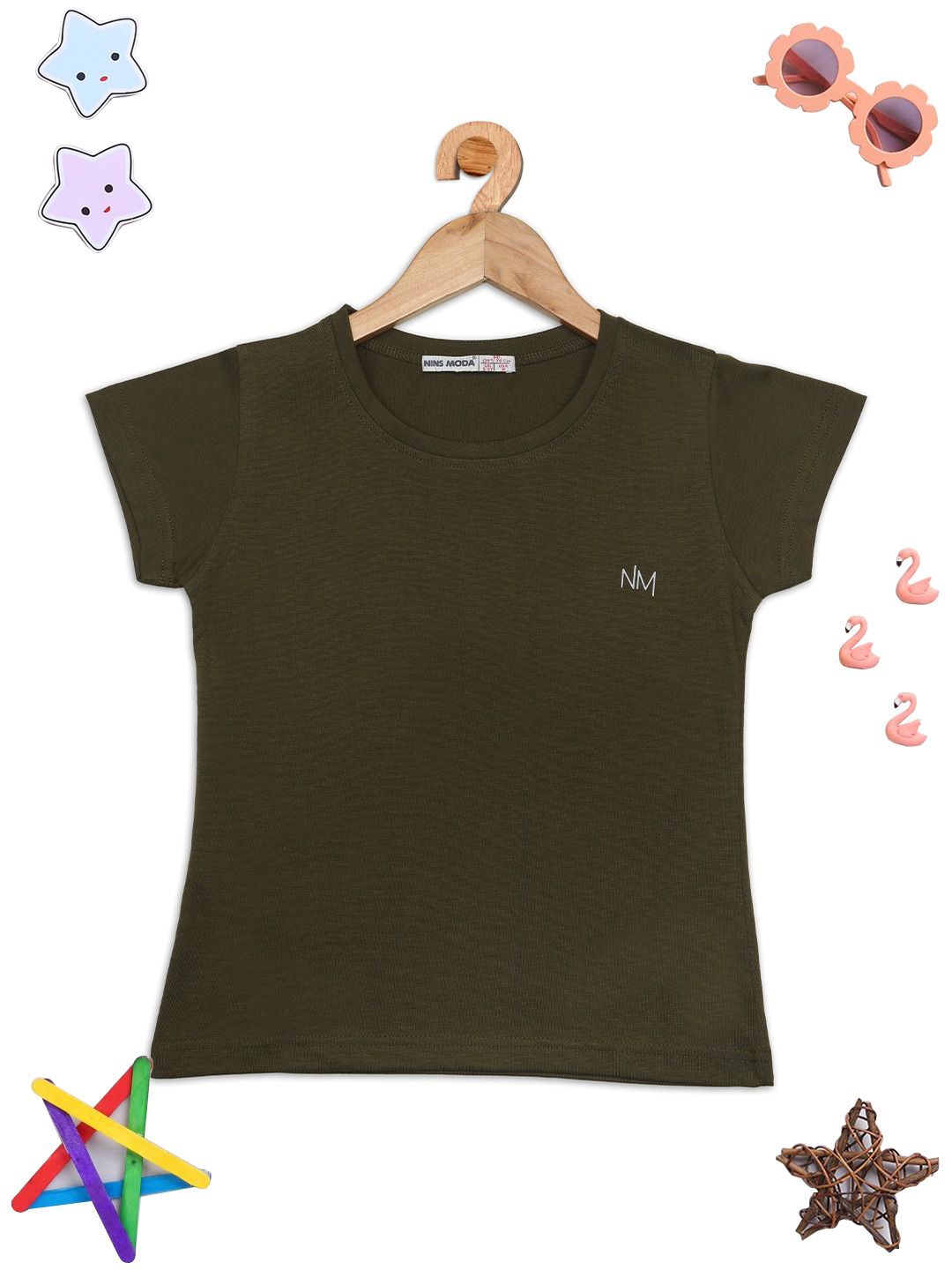 

PAMPOLINA Girls Round Neck Regular Top, Olive