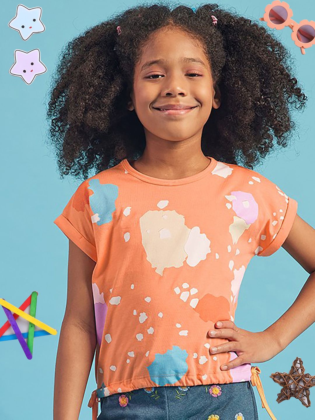 

PAMPOLINA Girls Printed Top, Orange