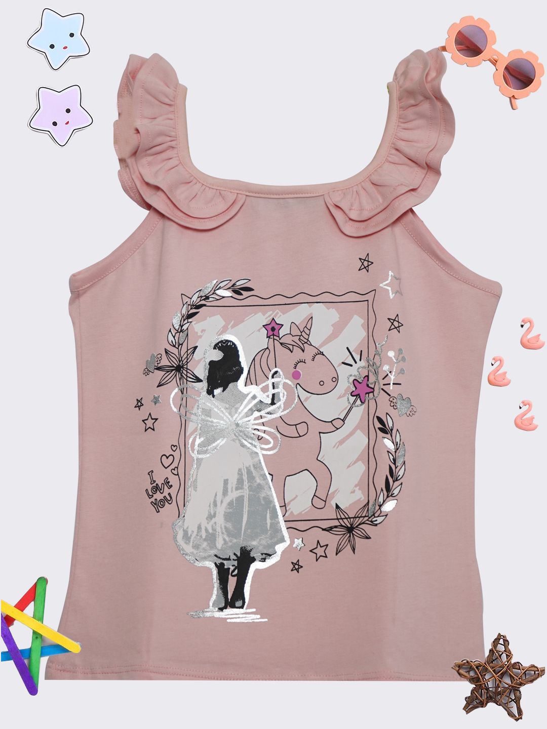

PAMPOLINA Girls Printed Sleeveless Top, Pink