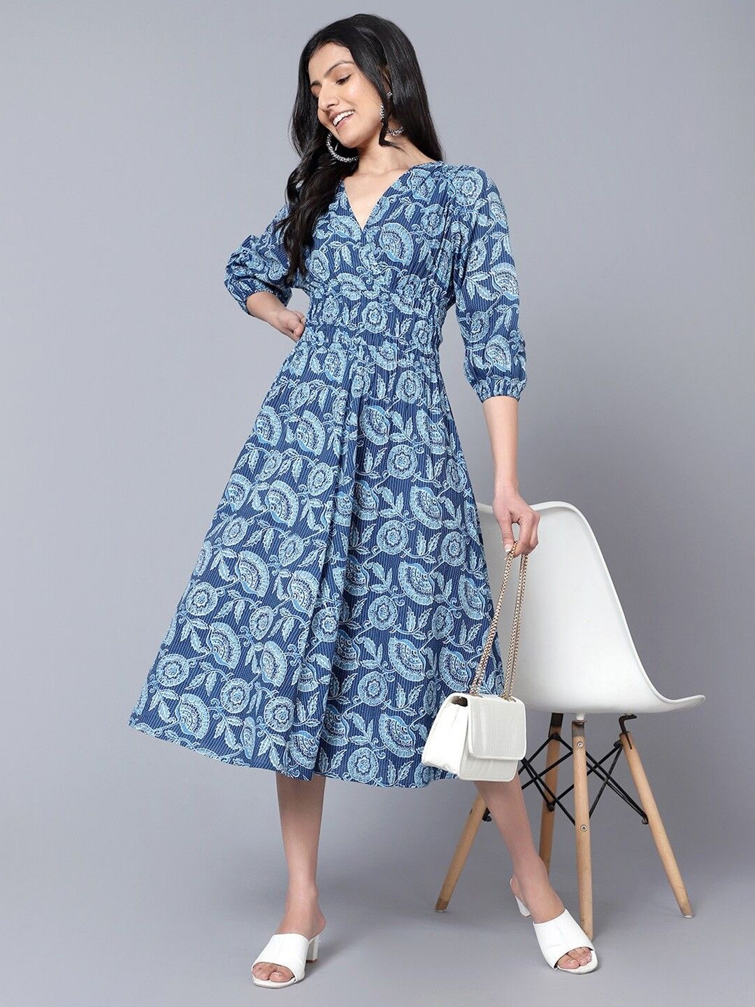 

Femvy Floral Print Fit & Flare Dress, Blue