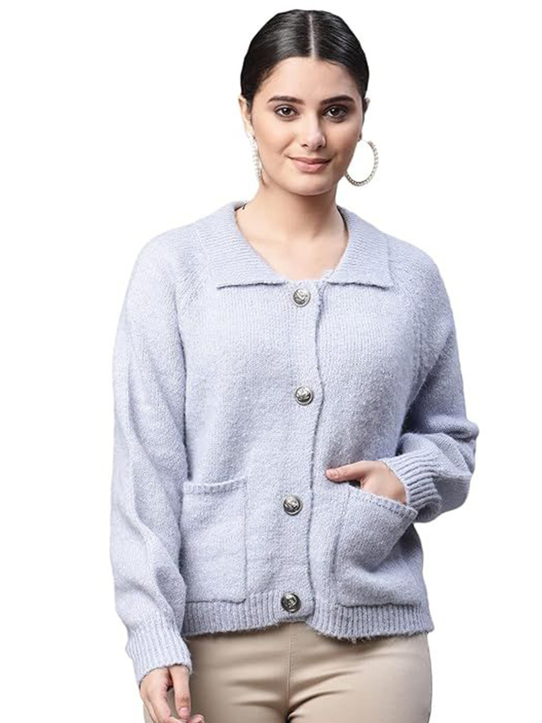 

Global Republic Women Shirt Collar Pullover, Blue
