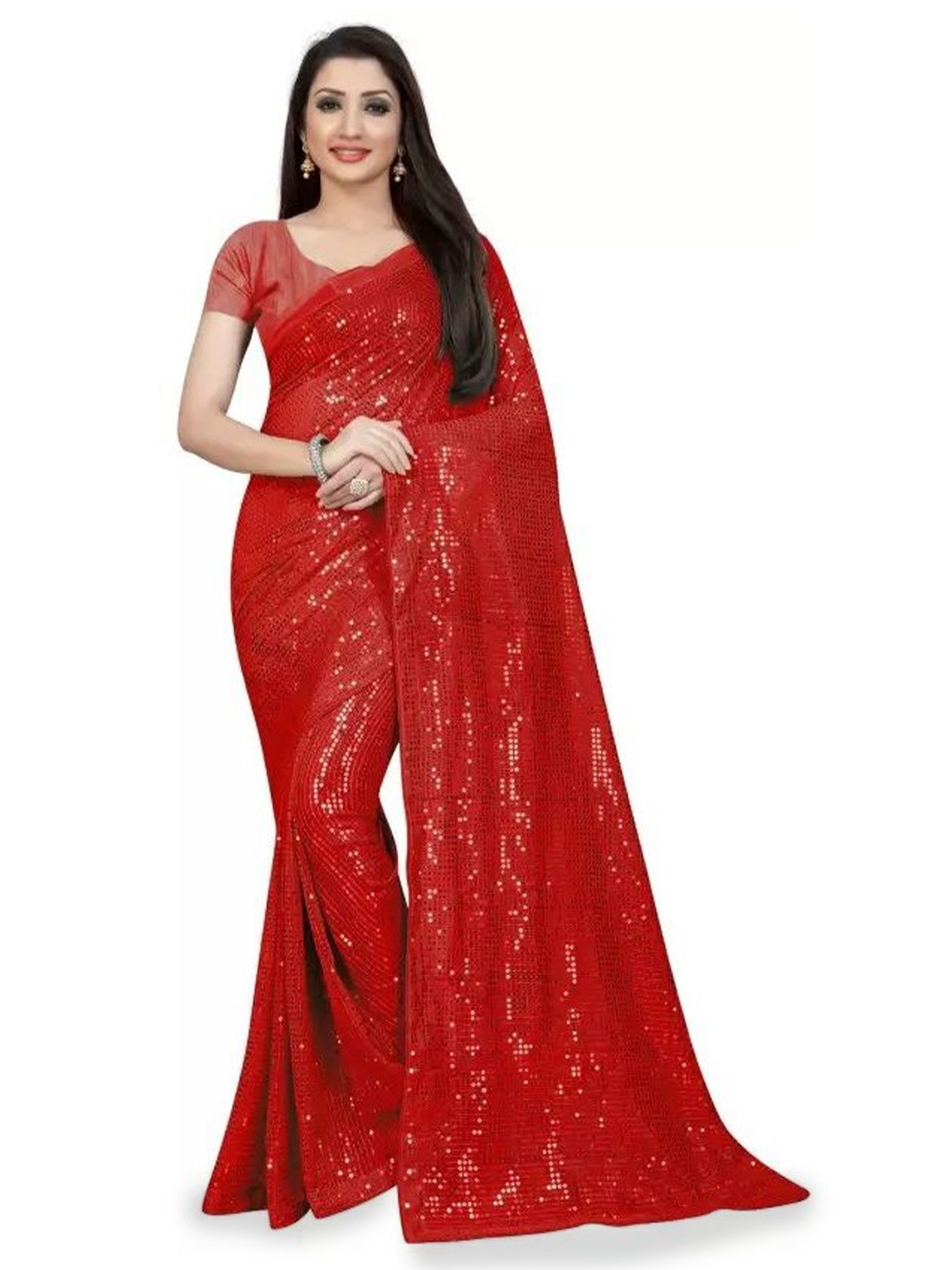 

KALINI Embellished Sequinned Saree, Red