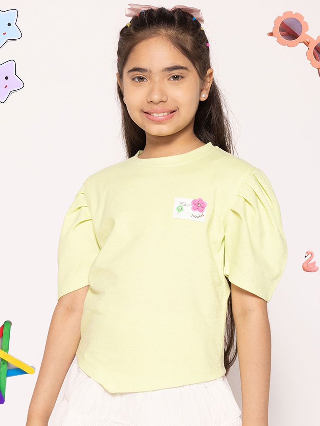 

PAMPOLINA Girls Printed Cotton Top, Green