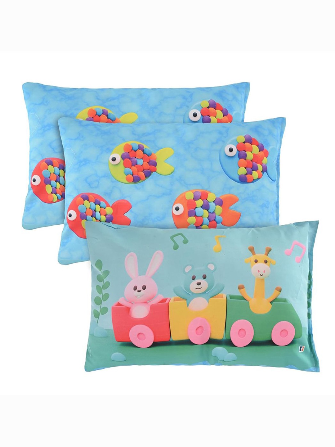 

Kuber Industries Green 3 Pieces Train Printed Microfibre Memory Foam Filled Baby Pillows