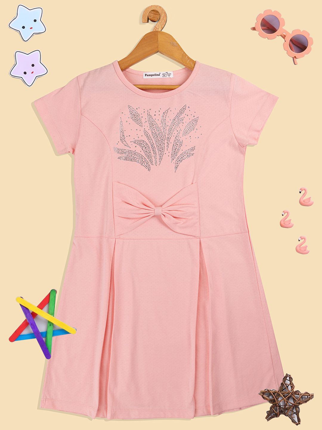 

PAMPOLINA Girls Cotton Fit and Flare Dress, Pink