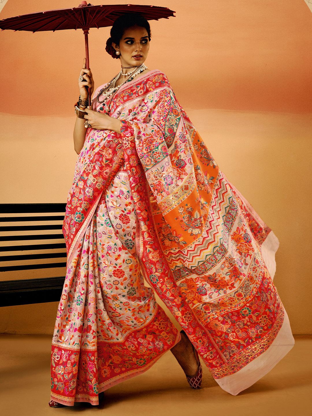 

Mitera Woven Design Floral Zari Saree, Pink