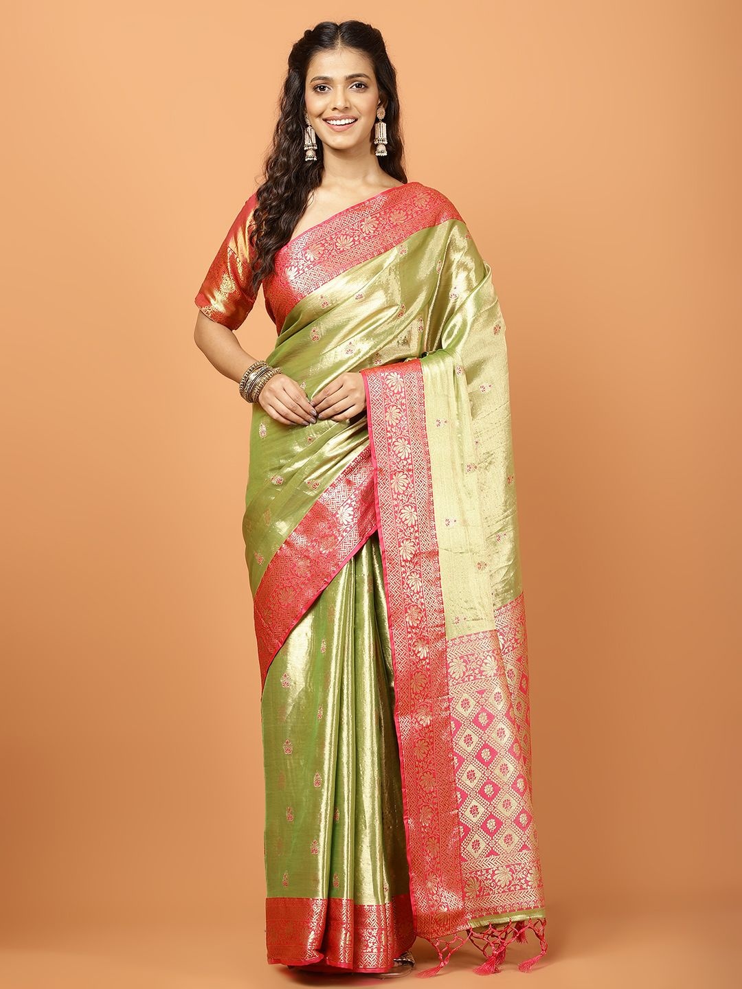 

Meena Bazaar Woven Design Tissue Banarasi Saree, Green