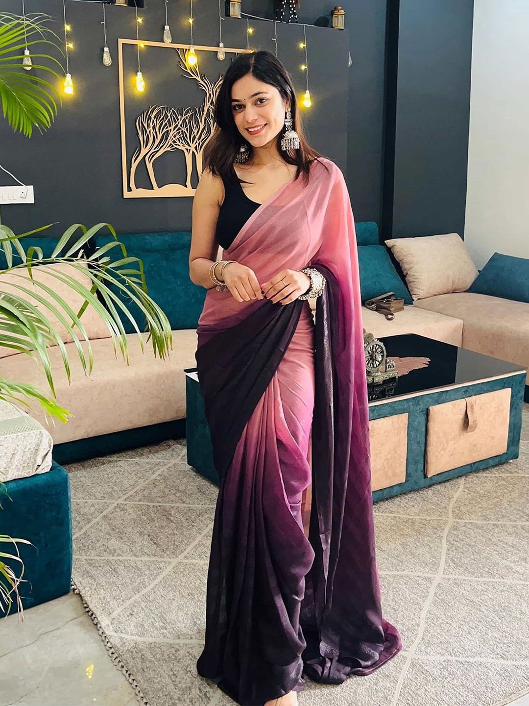 

DIVASTRI Pure Chiffon Ready to Wear Jamdani Saree, Pink