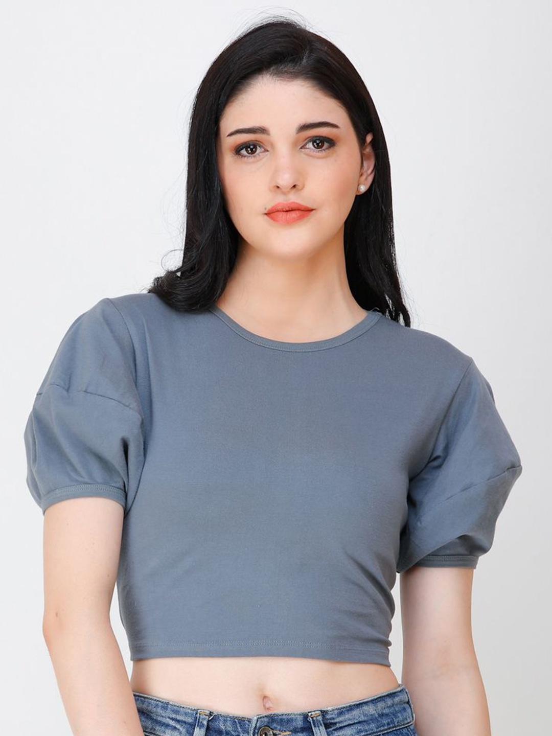 

BAESD Puff Sleeve Crop Top, Grey