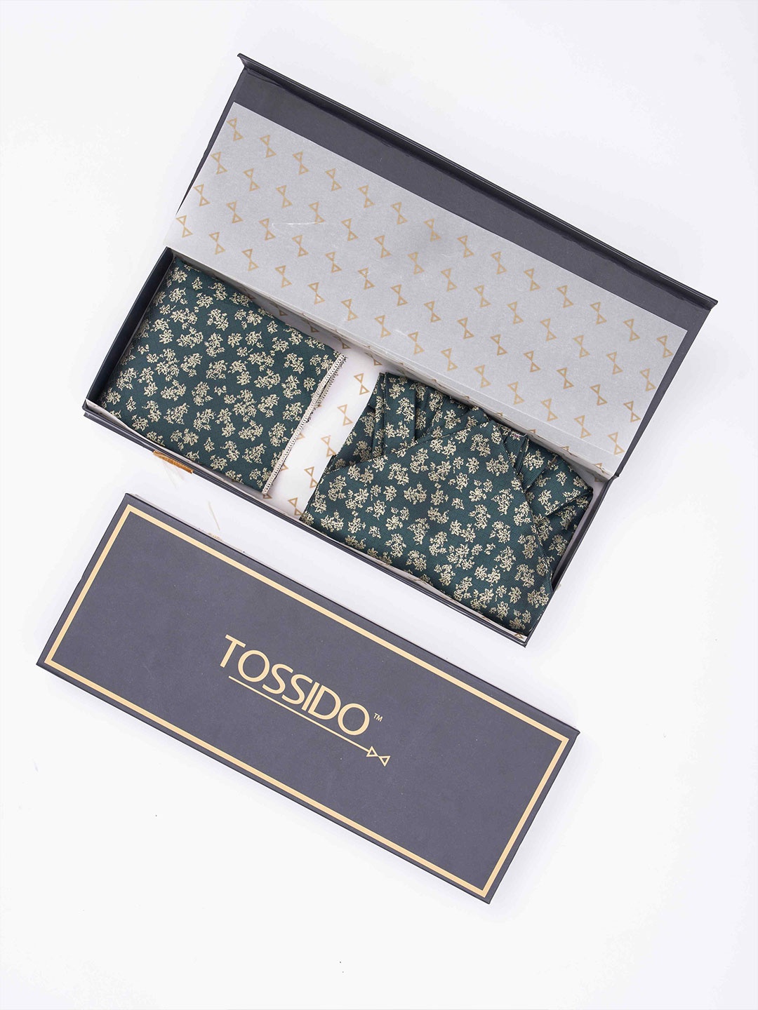 

Tossido Men Woven Design Ascot & Pocket Square Accessory Gift, Green