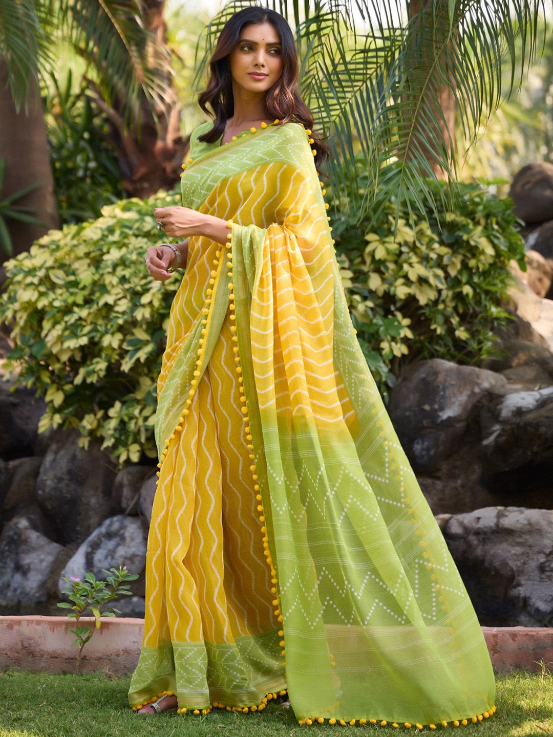 

Anouk Leheriya Printed Saree with Blouse Piece, Yellow